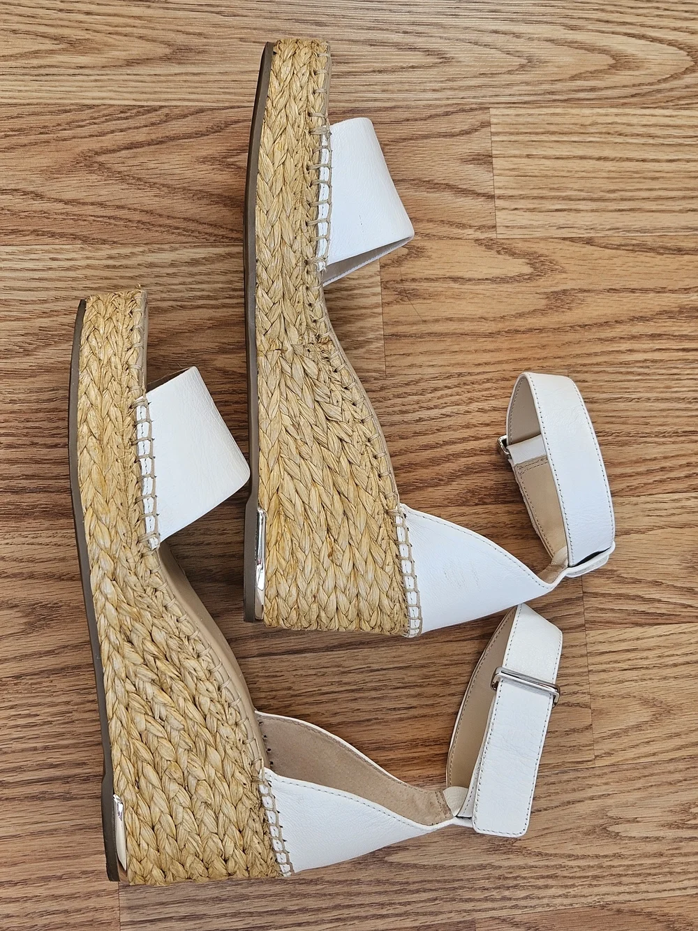 ​Franco Sarto White Leather Wedge Espadrille Sandals